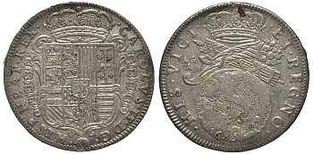 Неаполь и Сицилия тари (2 карлини) 1685 Карл II Испанский серебро aUNC 00-822-08