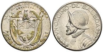 Панама 1/10 бальбоа 1970  KM 10 медь плакированная медно-никелем  aUNC  4609-918