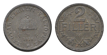 Венгрия 2 филлера 1918 KB, Карл I (1916-1918) KM 497 железо 4665-425