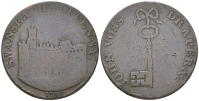 Великобритания, Уэльс, Суонси (Гламорганшир) 1/2 пенни 1796 замок Суонси, гурт надпись Dalton Hammer 4 медь 4511-1254