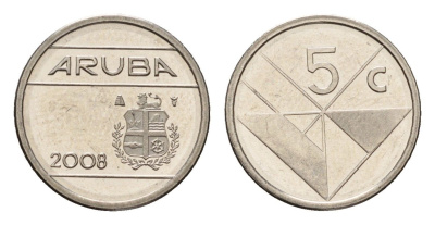 Аруба 5 центов 2008 KM 1 сталь плакированная никелем UNC 112-1055