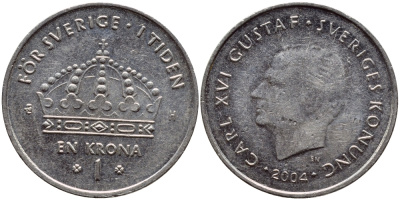 Швеция 1 крона 2004 Карл XVI Густав (1973- ) KM 894 медно-никель 179-927
