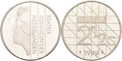 Нидерланды 2 1/2 гульдена 1999 Беатрикс (1980-2013) KM 206 никель 4593-742
