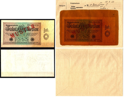 Германия 10000000000 марок 1923 15 сентября, MUSTER, образец, Specimen. В оригинальном банковском конверте. Из коллекции Отто Сейфферта (помощник Ялмара Шахта - министра экономики Германии и президента Рейхсбанка времен третьего рейха) Pick 116 s, Grabows