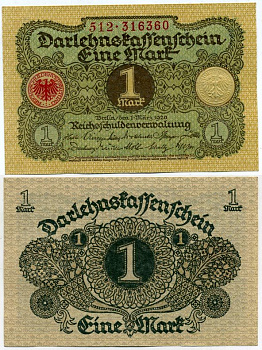 ГЕРМАНИЯ 1 МАРКА 1920 1 МАРТА 1920, ВЕЙМАРСКАЯ РЕСПУБЛИКА Pick 58 бумага аUNC 7547-27-4