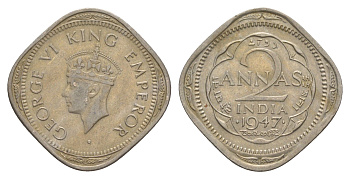 Британская Индия 2 анны 1947 Георг VI (1936-1952) KM 542 медно-никель 4650-951