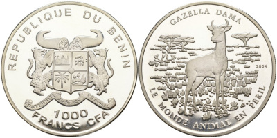 Бенин 1000 франков 2004 газель, тираж 5000 экз. серебро PROOF 00-000-00