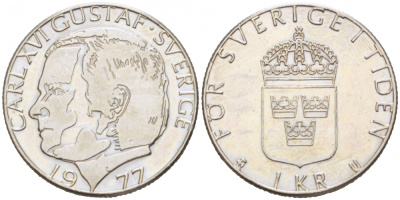 Швеция 1 крона 1977 Карл XVI Густав (1973- ) KM 852 медь плакированная медно-никелем 77-637