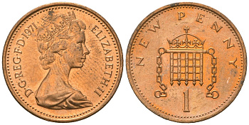 Великобритания 1 пенни 1971 Елизавета II (1952-2022) KM 915, Spink 4237 (B1) бронза aUNC 4618-737