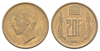 Люксембург 20 франков 1981 Герцог Жан (1964-1999) KM 58 алюминиевая бронза UNC 4641-1116