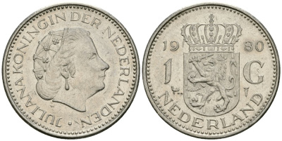Нидерланды 1 гульден 1980 Юлиана (1948-1980) KM 184a никель 4579-552