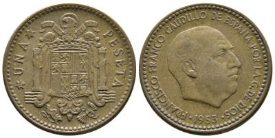 Испания 1 песета 1953 (56) Франциско Франко (1939-1975) KM 775 алюминиевая бронза 4110-1422