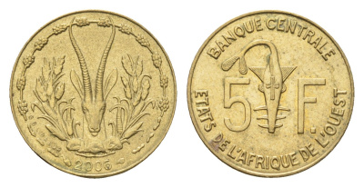 Западная Африка (ВСЕАО) 5 франков 2006 KM 2a медь алюминий никель UNC 4682-821