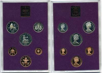 Великобритания официальный набор из 6 монет + жетон монетного двора 1980 в оригинальной пластиковой упаковке, с сертификатом KM PS 36 PROOF 3-6-4-19