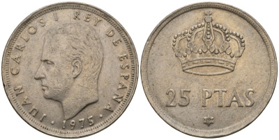 Испания 25 песет 1975 (79) Хуан Карлос I (1975-2014) KM 808 медно-никель 113-126