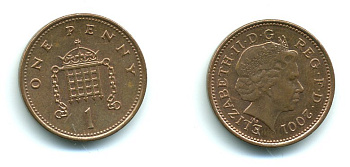 Великобритания 1 пенни 2001 Елизавета II (1952-2022) KM 986, Spink 4710 (B5) сталь плакированная медью 540-228