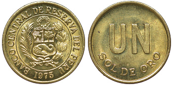 Перу 1 соль 1975 KM 266.1 латунь aUNC 4605-521