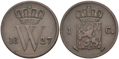 Нидерланды 1 цент 1827 Виллем I (1815-1840) KM 47 медь 4575-947