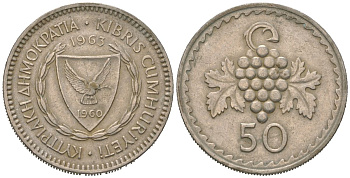 Кипр 50 милей 1963 KM 41 медно-никель 4579-933