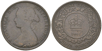 Новая Шотландия, Канада 1 цент 1861 Виктория (1837-1901) KM 8 медь 110-1044
