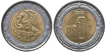 Мексика 1 песо 1992 Мо KM 550 биметалл UNC 4591-546