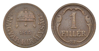 Венгрия 1 филлер 1935 KM 505 бронза 44-1233