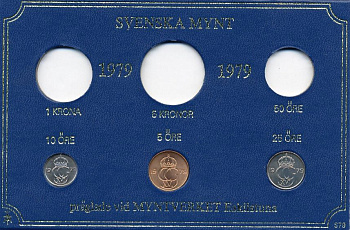 Швеция 5, 10, 25 эре 1979 Карл XVI Густав (1973- ) в картоне набора монетного двора UNC 7-5-7-276