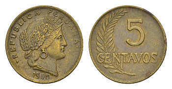 Перу 5 сентаво 1960 KM 223 латунь 4636-134