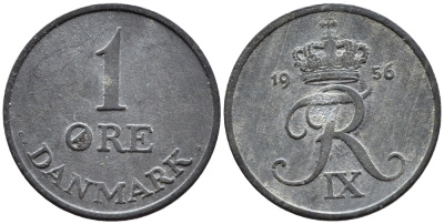 ДАНИЯ 1 ЭРЕ 1956 С; S, ФРЕДЕРИК IX (1947-1972) KM 839.2 цинк 4392-417