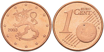 ФИНЛЯНДИЯ 1 ЕВРОЦЕНТ 2003 M KM 98 сталь плакированная медью UNC 214-256