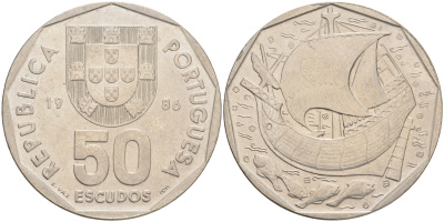 ПОРТУГАЛИЯ 50 ЭСКУДО 1986 KM 636 медно-никель 4557-1114