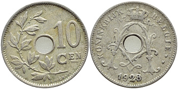 БЕЛЬГИЯ 10 САНТИМОВ 1928 BELGIE KM 86 медно-никель 4388-1133