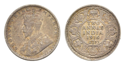 Британская Индия 2 анны 1916 Георг V (1910-1936) KM 515 серебро 1517-1015