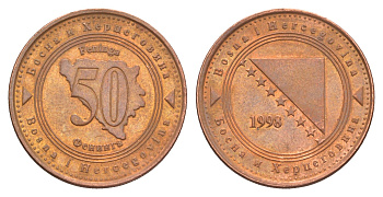 Босния и Герцеговина 50 фенингов 1998 KM 117 сталь плакированная медью 4159-433
