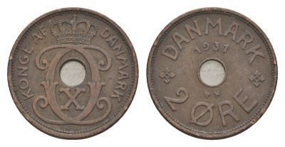 Дания 2 эре 1931 N, Кристиан X (1912-1947) KM 827 бронза 4639-756
