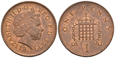 Великобритания 1 пенни 1999 Елизавета II (1952-2022) KM 986, Spink 4710 (B5) сталь плакированная медью 4609-547