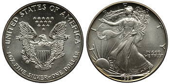 США 1 доллар 1992 шагающая свобода KM 273 серебро UNC 02-112-45