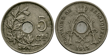 Бельгия 5 сантимов 1913 Belgique KM 66 медно-никель 4173-447