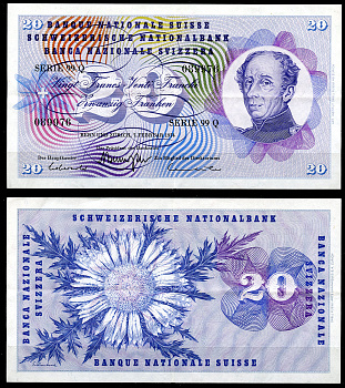 Швейцария 20 франков 1974 генерал Гийом-Анри Дюфур, 7 февраля 1974 Pick  46 w  бумага   6285-8-1-1