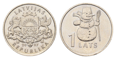 Латвия 1 лат 2007 Снеговик KM 85 медно-никель UNC 4679-336