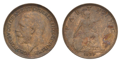 Великобритания 1 фартинг 1929 Георг V (1910-1936) KM 825, Spink 4061 бронза 4630-1167