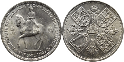 Великобритания 1 крона (5 шиллингов) 1953 коронация королевы Елизаветы, Елизавета II (1952-2022) Елизаветы KM 894, Spink 4136 медно-никель aUNC 58-931