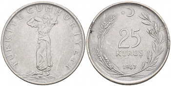 ТУРЦИЯ 25 КУРУШЕЙ 1967 KM 892.3 сталь 4548-242