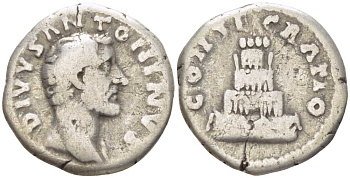 Римская Империя денарий 161 Антонин Пий (посмертная чеканка), DIVVS ANTONINVS / CONSECRATIO, Рим, fine RIC 436 серебро 1073-6-15