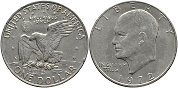 США 1 доллар 1972 Президент Эйзенхауэр, лунный орел KM 203 медь плакированная медно-никелем 118-721