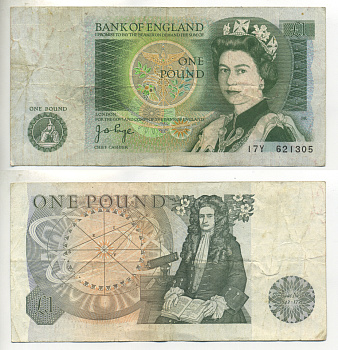 Англия 1 фунт ND (1978-1984) сэр Исаак Ньютон, зеленая подпись J.B. Page Pick 377 а  бумага 6312-5-2-2