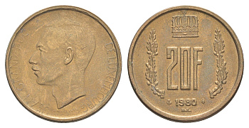 Люксембург 20 франков 1980 Герцог Жан (1964-1999) KM 58 алюминиевая бронза 4641-953