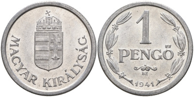 Венгрия 1 пенге 1941 ВР, регентство (1926-1945) KM 521 алюминий aUNC 4150-722