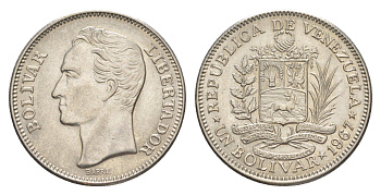 Венесуэла 1 боливар 1967 Y 42 никель UNC 4582-552
