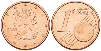 ФИНЛЯНДИЯ 1 ЕВРОЦЕНТ 2005 M KM 98 сталь плакированная медью UNC 214-265